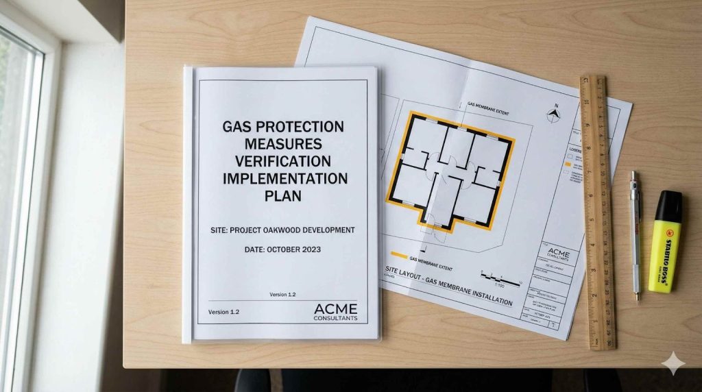 Gas Protection Measures Verification Implementation Plan document prepared in accordance with CIRIA C735 guidance