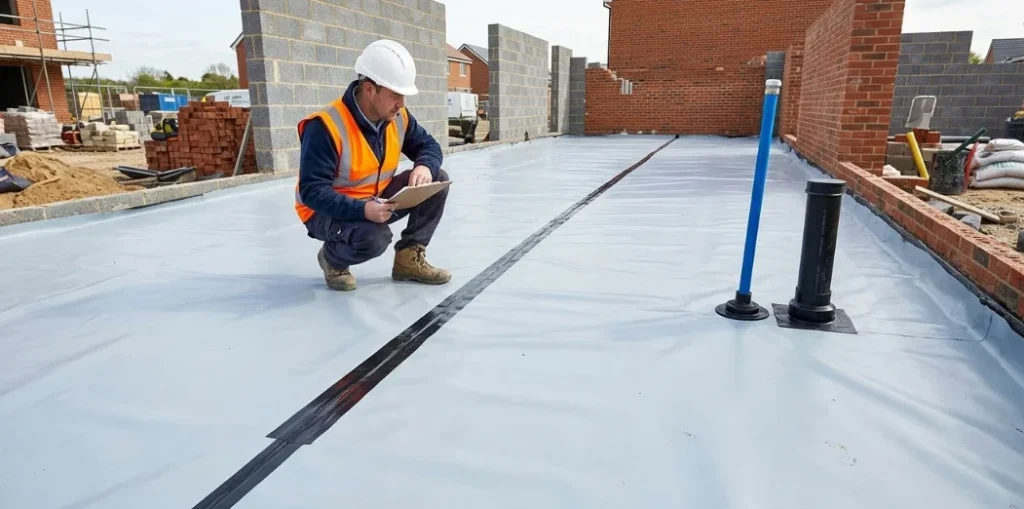 Independent ground gas membrane verification site inspection on a UK brownfield development