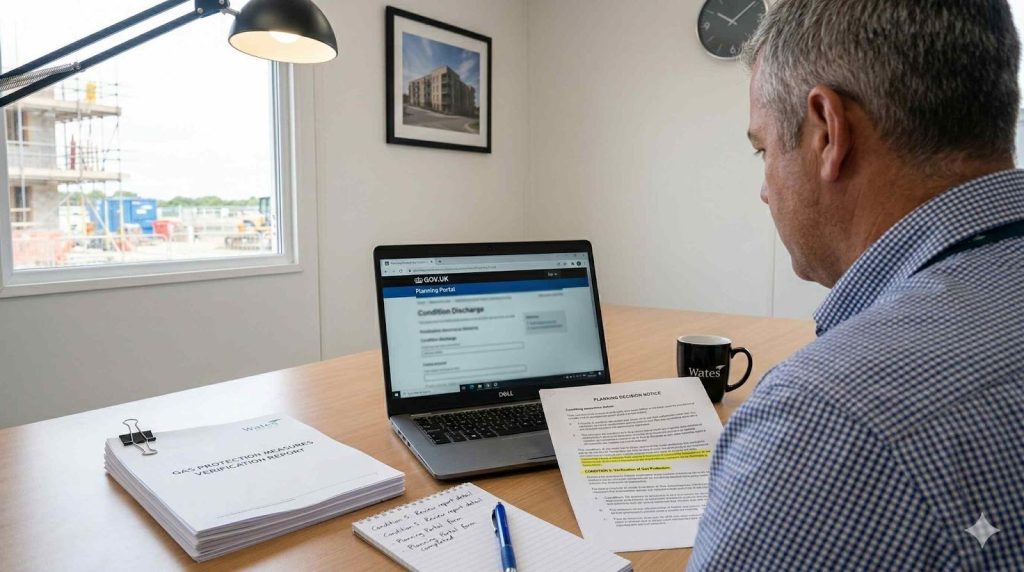 Developer submitting ground gas verification report to discharge planning condition via the Planning Portal