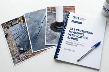 Ground gas verification report with photographic evidence ready for submission to discharge UK planning condition
